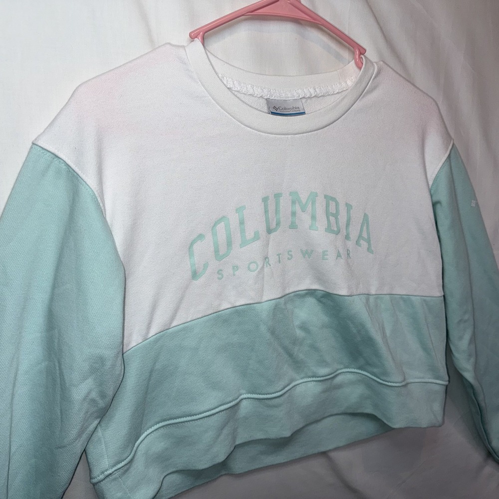Columbia Colorblock Logo Crewneck Fleece Pullover Sweatshirt Women's XS Cropped - Picture 6 of 8